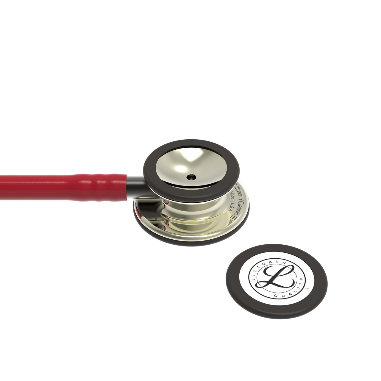 Estetoscopio Littmann Classic III, 5864, Tubo borgoña, Acabado tubo estandar, Campana champaña alto brillo, Vástago ahumado