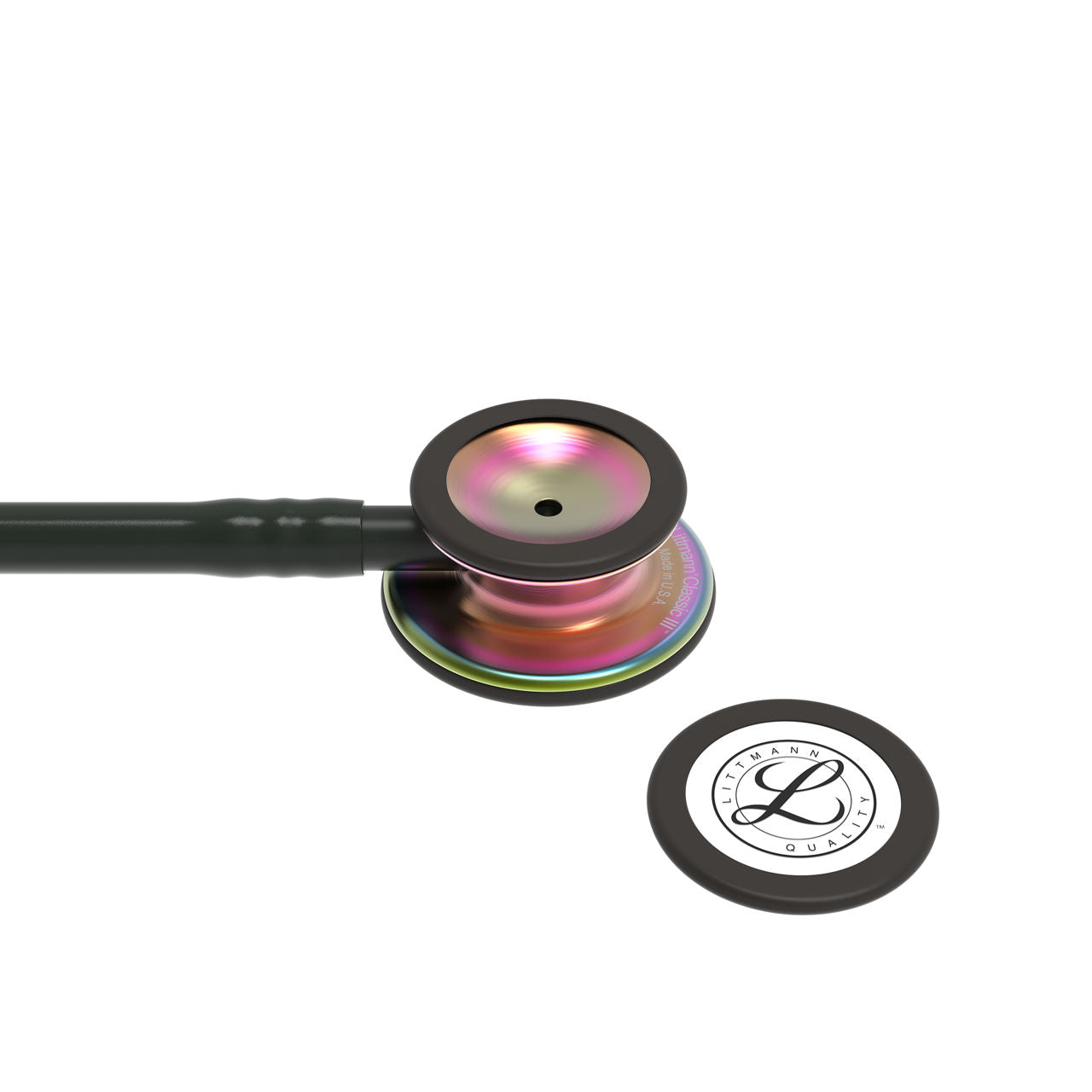 Estetoscopio Littmann Classic III, 5870, Tubo negro, Acabado tubo estandar, Campana arcoiris, Vástago negro