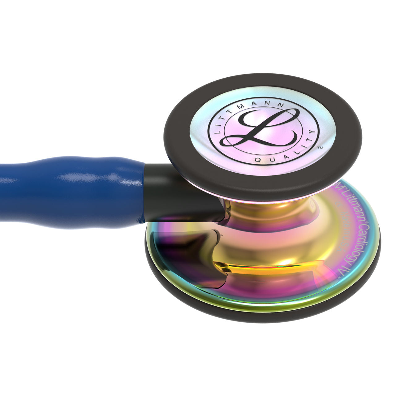 Estetoscopio Littmann Cardiology IV, 6242, Tubo azul marino, Acabado tubo estandar, Campana arcoiris alto brillo, Vástago negro
