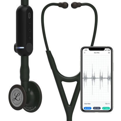 Estetoscopio Digital Littmann CORE, 8480, Tubo negro, Acabado tubo estandar, Campana negro mate