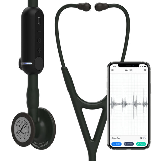 Estetoscopio Digital Littmann CORE, 8480, Tubo negro, Acabado tubo estandar, Campana negro mate