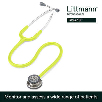 Estetoscopio Littmann Classic III, 5839, Tubo verde limón, Acabado tubo estandar, Campana acero inoxidable