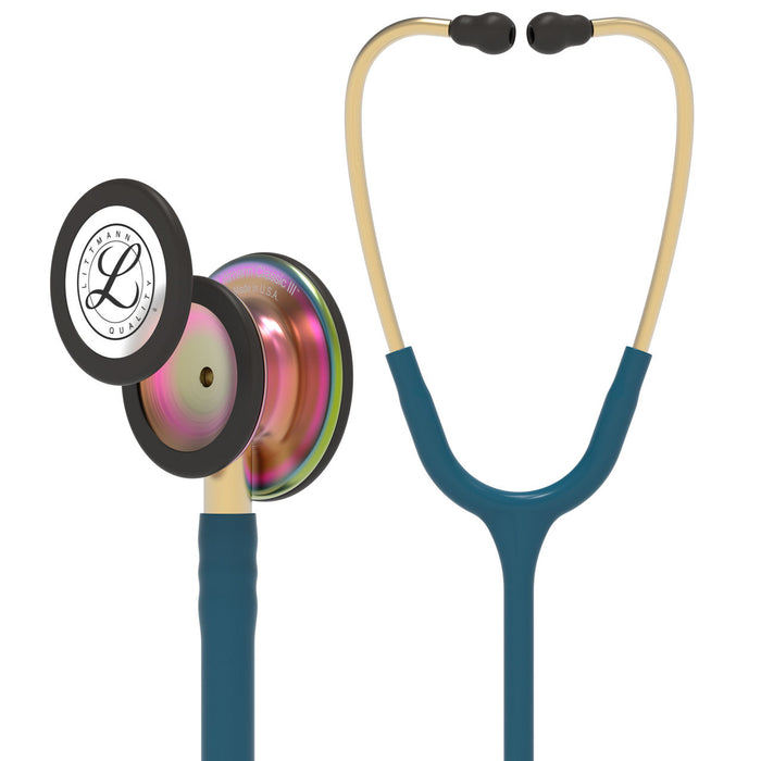 Estetoscopio Littmann Classic III, 5807, Tubo azul caribe, Acabado tubo estandar, Campana arcoiris