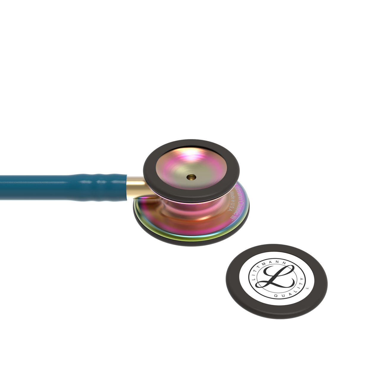 Estetoscopio Littmann Classic III, 5807, Tubo azul caribe, Acabado tubo estandar, Campana arcoiris