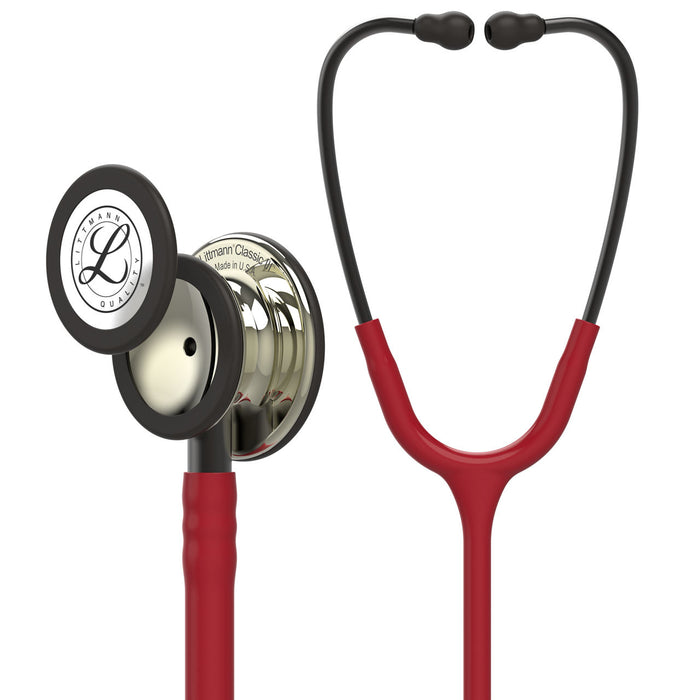 Estetoscopio Littmann Classic III, 5864, Tubo borgoña, Acabado tubo estandar, Campana champaña alto brillo, Vástago ahumado