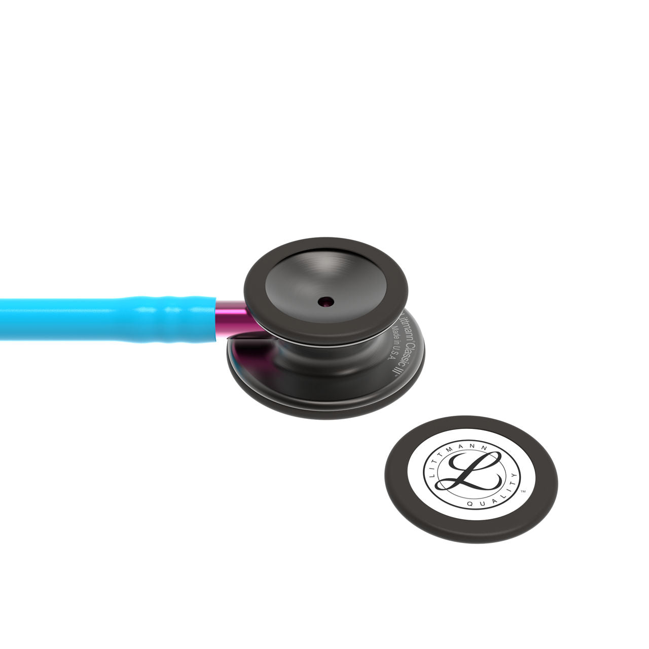 Estetoscopio Littmann Classic III, 5872, Tubo turquesa, Acabado tubo estandar, Campana ahumado, Vástago rosa
