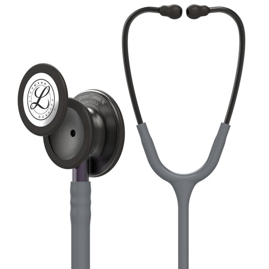 Littmann Classic III Stethoscope, 5873, Gray Tube, Stainless Steel Finish, Smoked Black Eartips