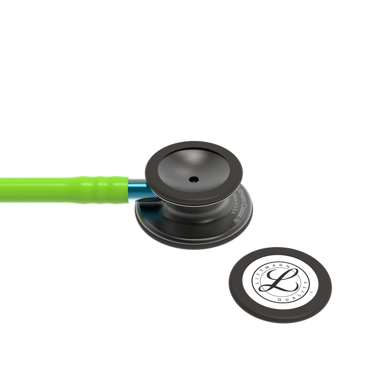 Estetoscopio Littmann Classic III, 5875, Tubo verde lima, Acabado tubo estandar, Campana ahumado, Vástago azul