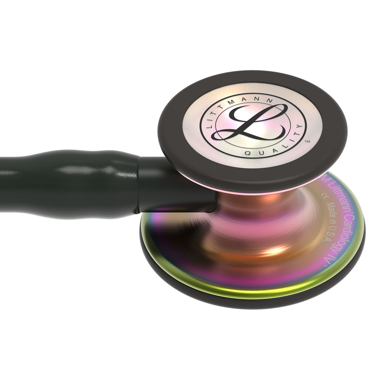 Estetoscopio Littmann Cardiology IV, 6165, Tubo negro, Acabado tubo estandar, Campana arcoiris, Vástago negro