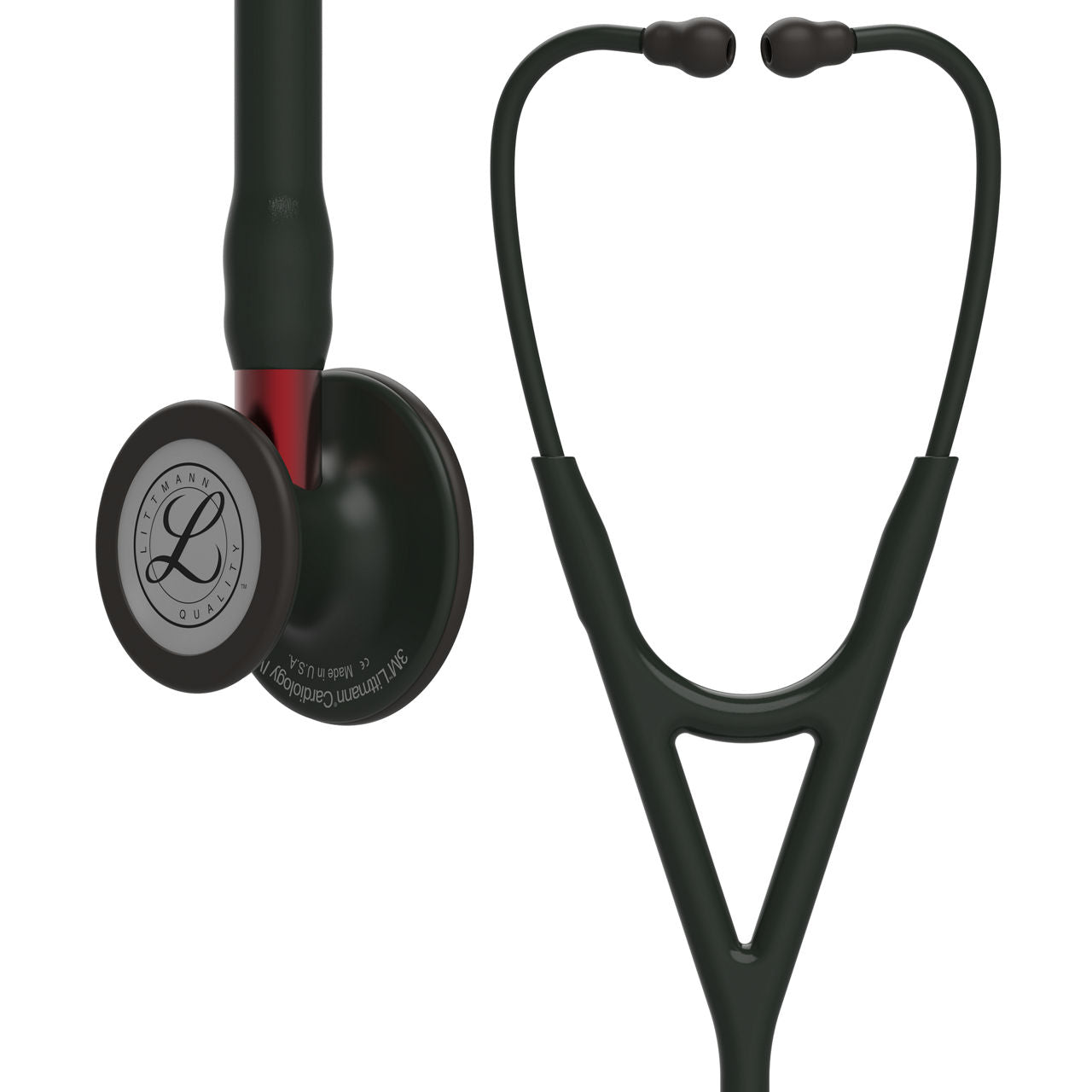 Estetoscopio Littmann Cardiology IV, 6200, Tubo negro, Acabado tubo estandar, Campana negro mate, Vástago rojo
