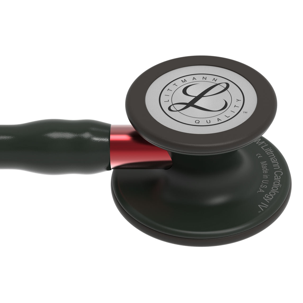 Estetoscopio Littmann Cardiology IV, 6200, Tubo negro, Acabado tubo estandar, Campana negro mate, Vástago rojo