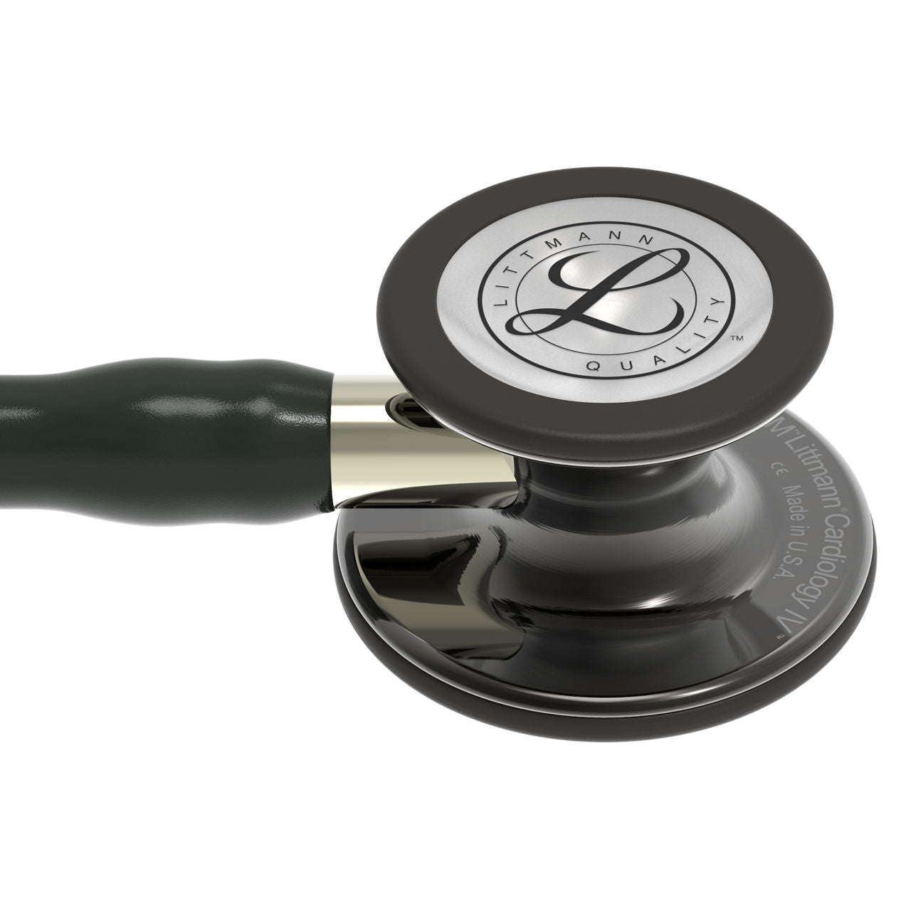 Estetoscopio Littmann Cardiology IV, 6204, Tubo negro, Acabado tubo estandar, Campana ahumado alto brillo, Vástago champaña
