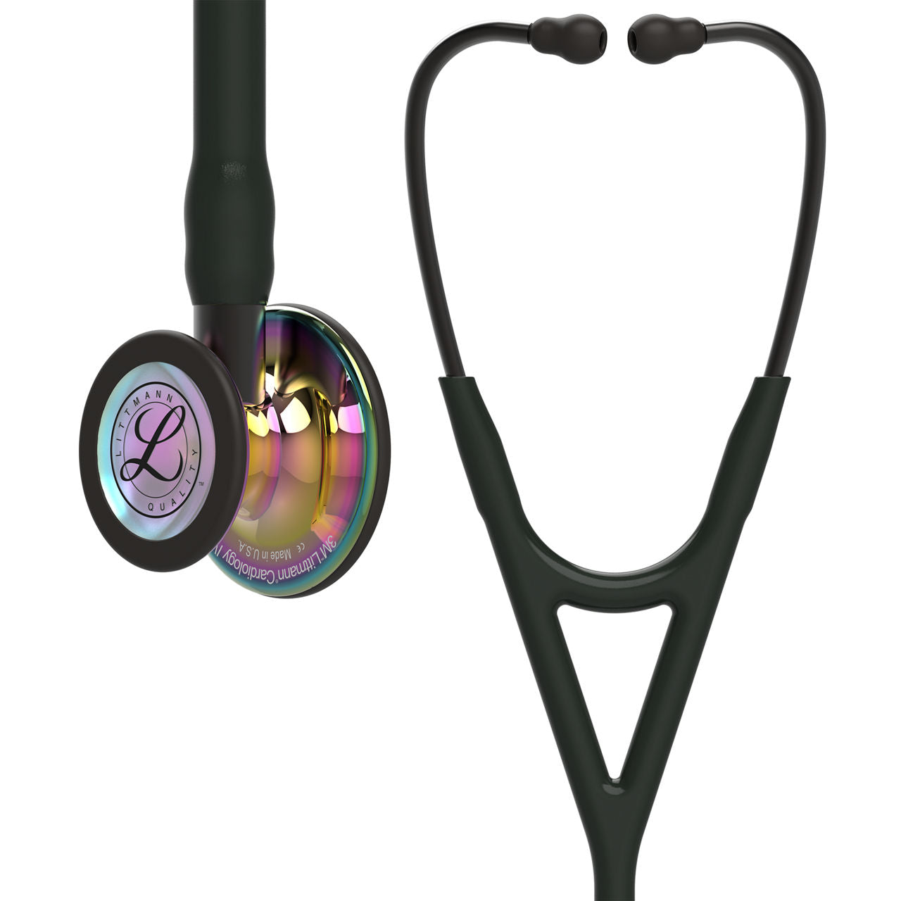 Estetoscopio Littmann Cardiology IV, 6240, Tubo negro, Acabado tubo estandar, Campana arcoiris alto brillo, Vástago ahumado
