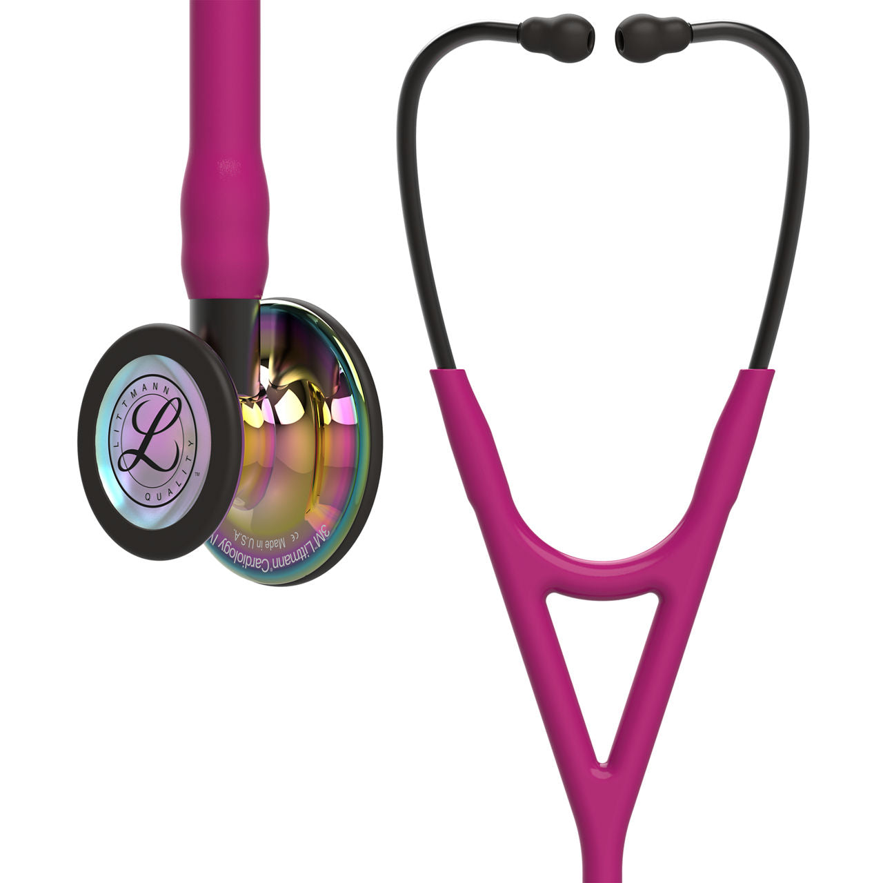 Estetoscopio Littmann Cardiology IV, 6241, Tubo frambuesa, Acabado tubo estandar, Campana arcoiris alto brillo, Vástago ahumado