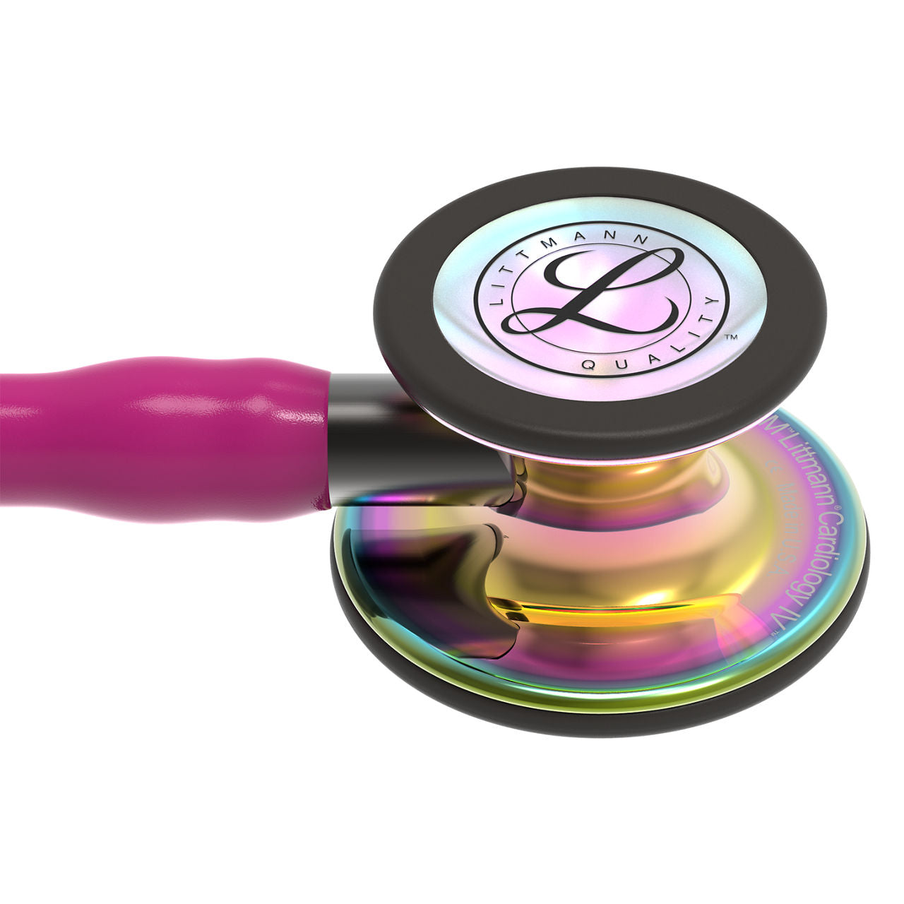 Estetoscopio Littmann Cardiology IV, 6241, Tubo frambuesa, Acabado tubo estandar, Campana arcoiris alto brillo, Vástago ahumado