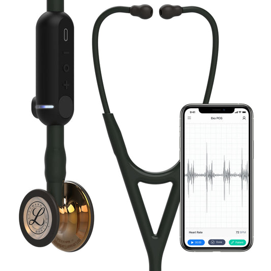 Estetoscopio Digital Littmann CORE, 8870, Tubo negro, Acabado tubo estandar, Campana cobre alto brillo