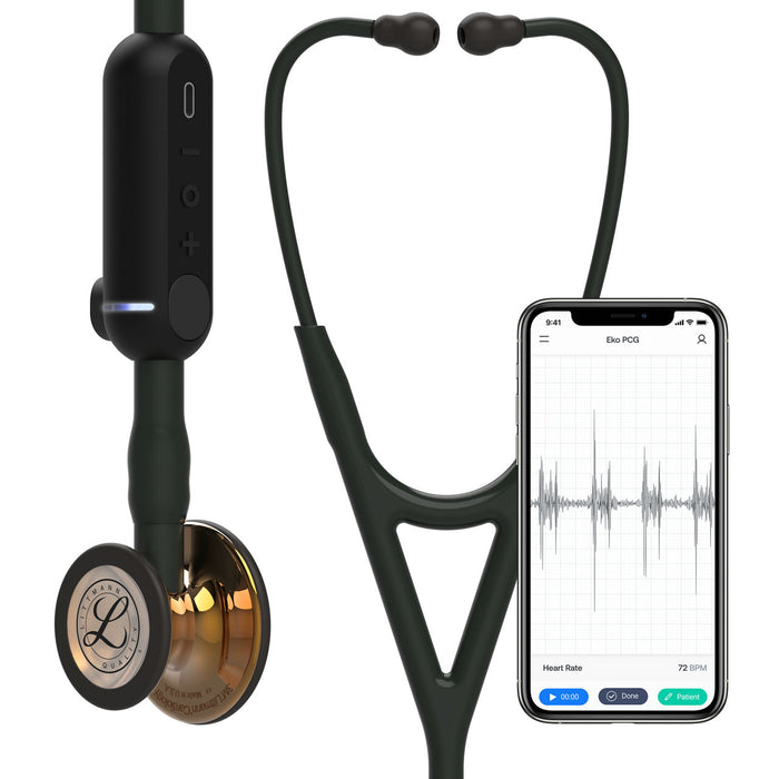 Estetoscopio Digital Littmann CORE, 8870, Tubo negro, Acabado tubo estandar, Campana cobre alto brillo