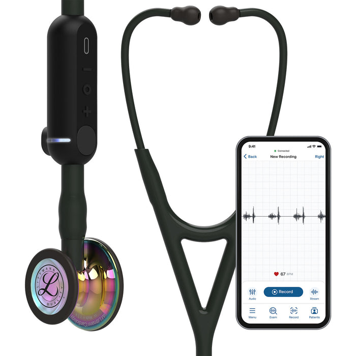 Estetoscopio Littmann CORE Digital, 8570, Tubo negro, Acabado tubo estandar, Campana arcoiris alto brillo