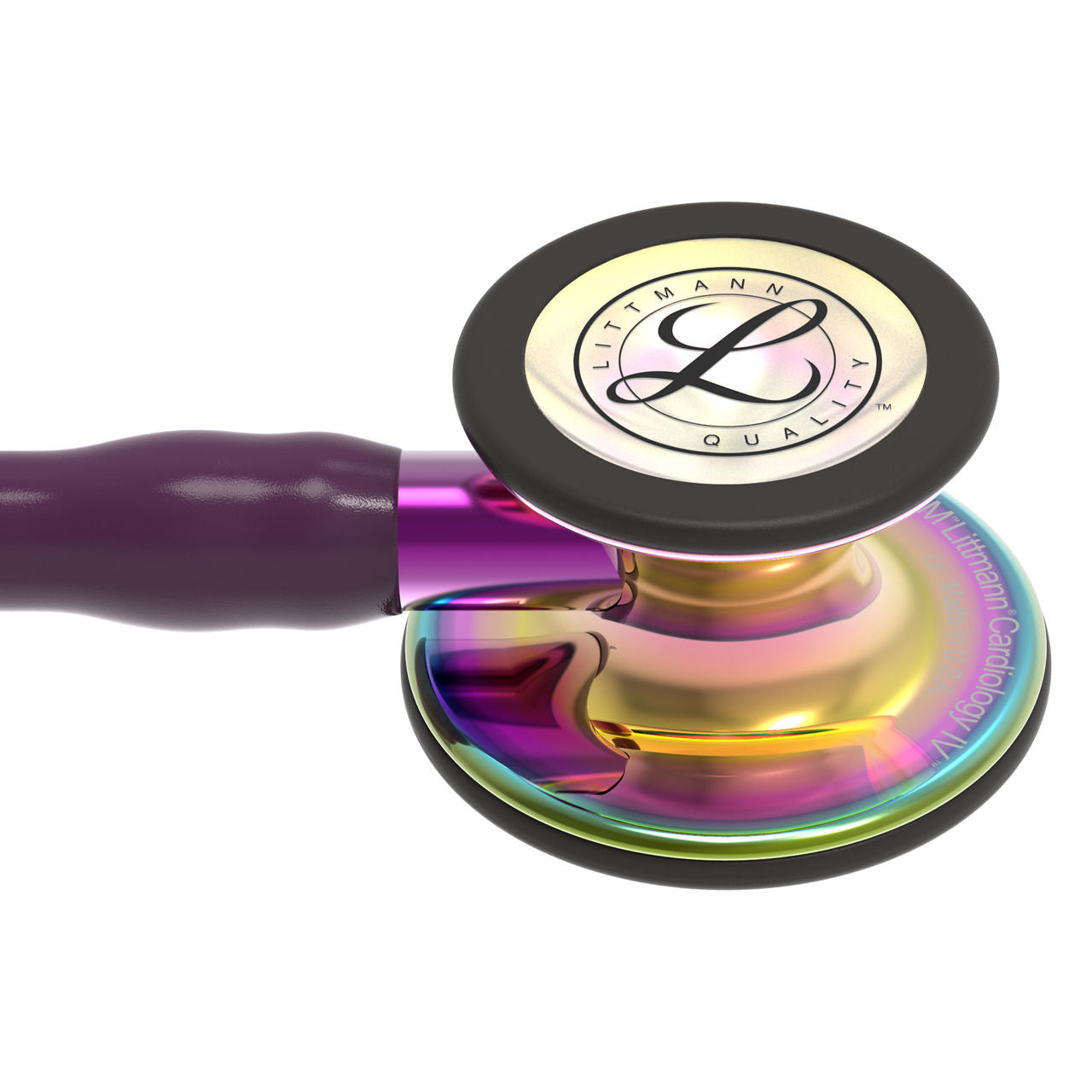 Estetoscopio Littmann Cardiology IV, 6239, Tubo ciruela, Acabado tubo estandar, Campana arcoiris alto brillo, Vástago violeta, Auriculares negro